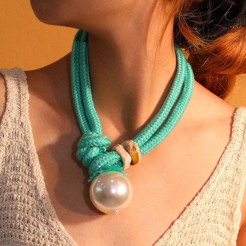 Braided Cord Pearl Knot Necklace