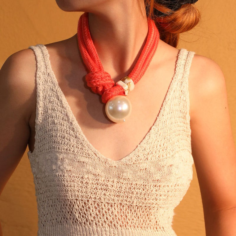 Braided Cord Pearl Knot Necklace