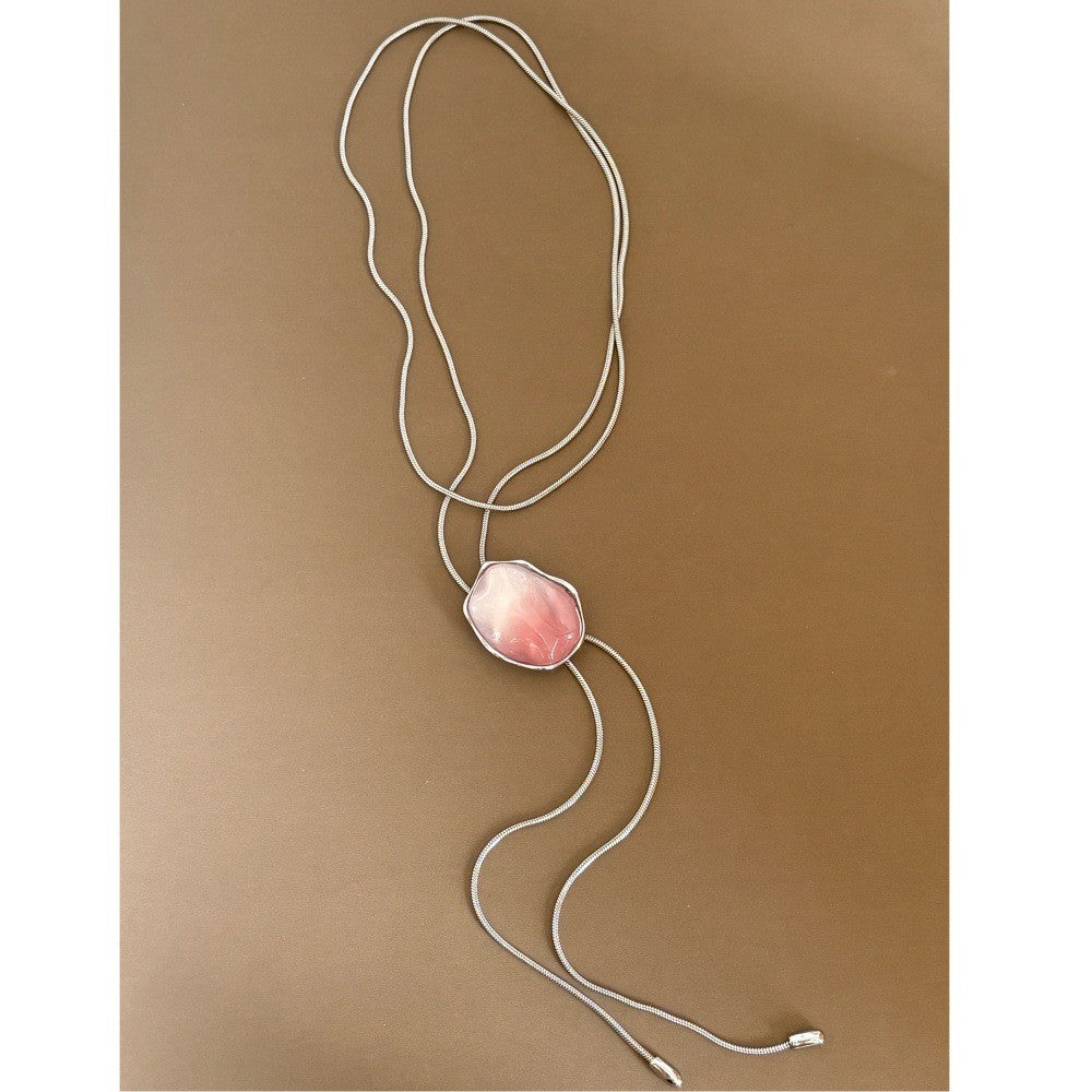 Iridescent Oval Lariat Necklace, Earrings & Ring