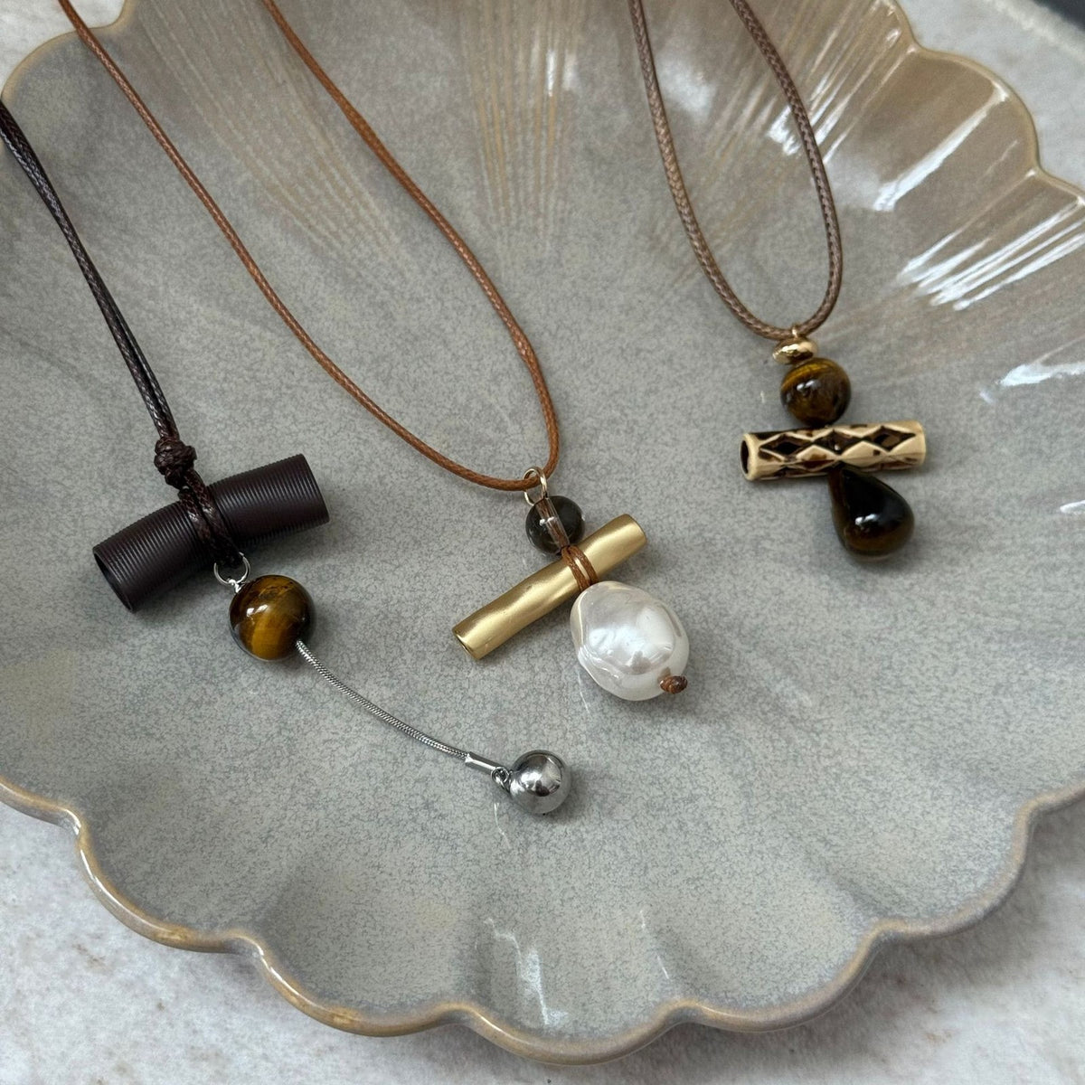 Tiger Eye Bar & Pearl Necklace