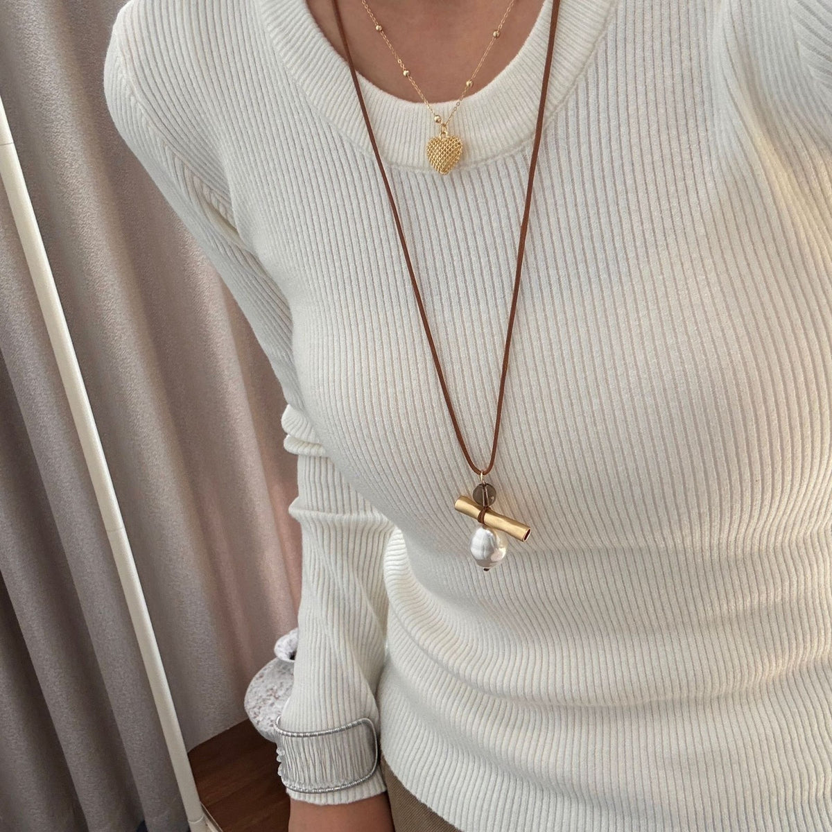 Tiger Eye Bar & Pearl Necklace