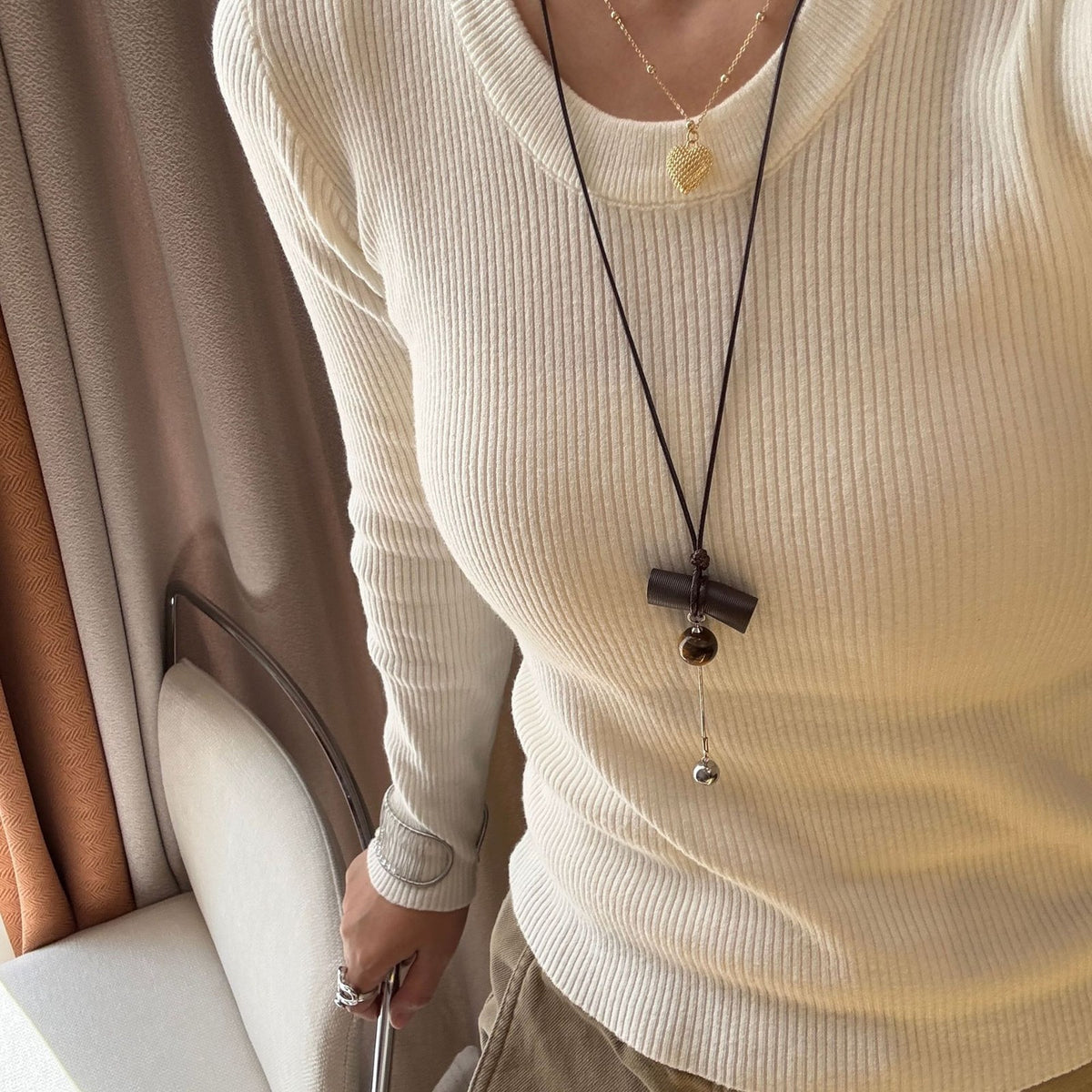 Tiger Eye Bar & Pearl Necklace