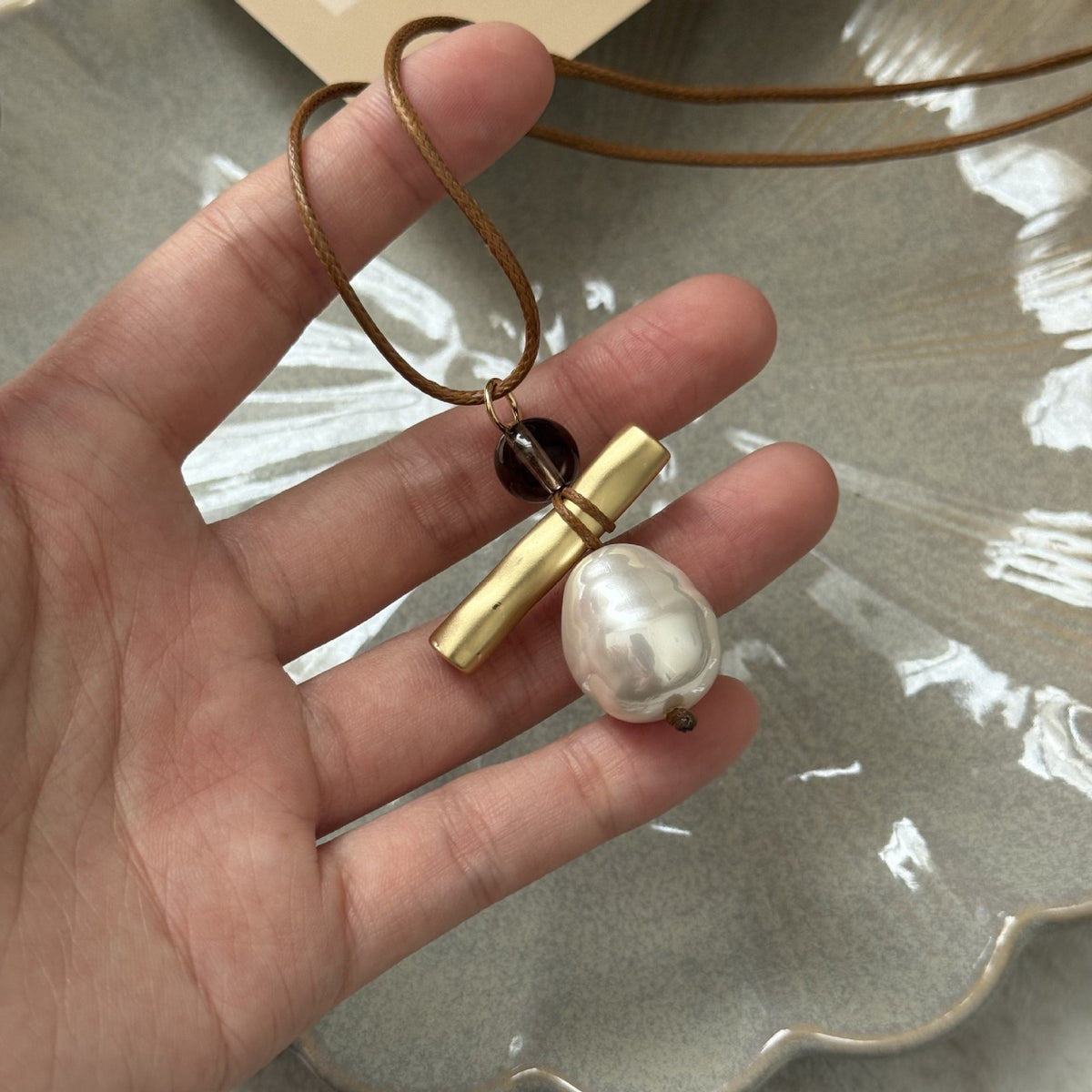 Tiger Eye Bar & Pearl Necklace