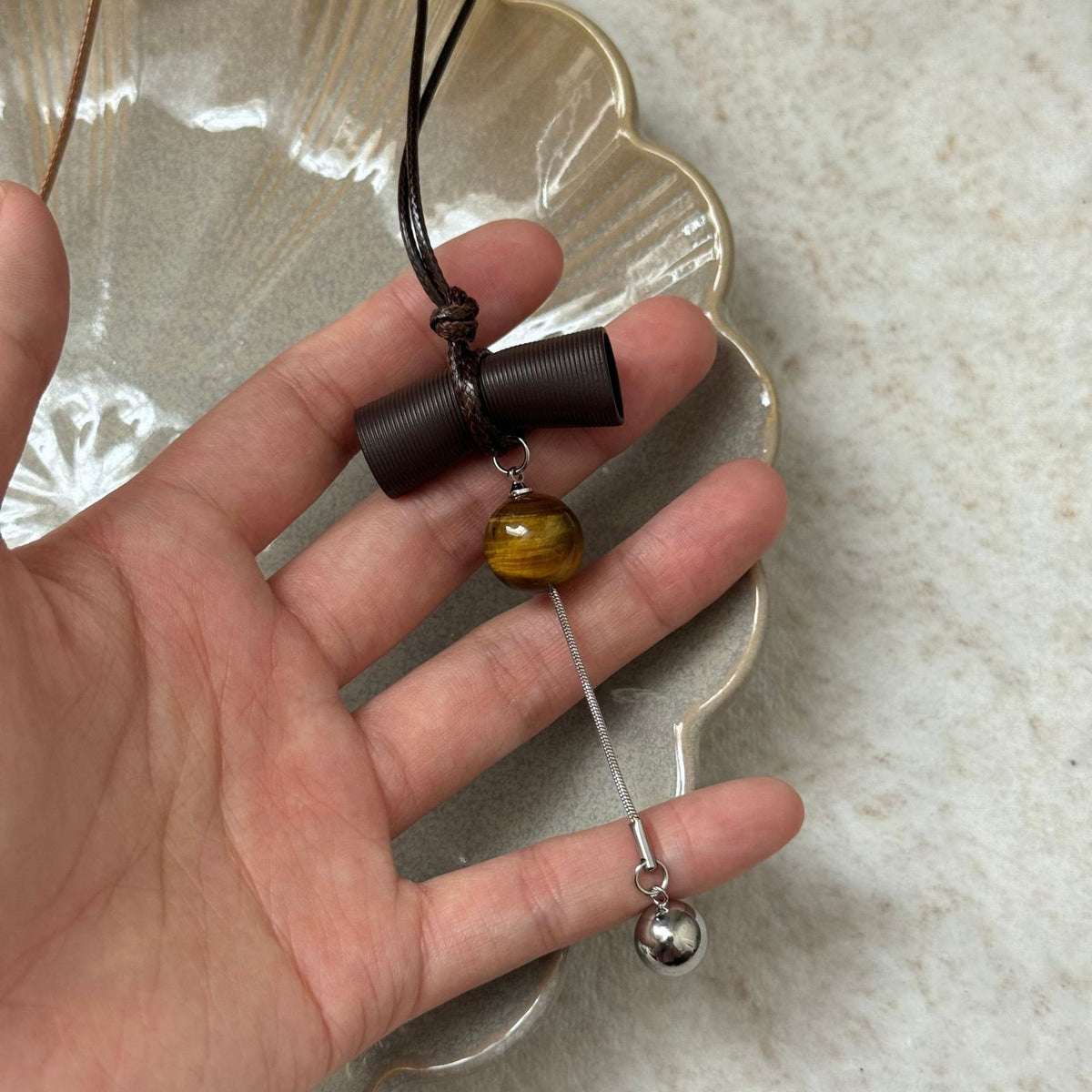 Tiger Eye Bar & Pearl Necklace