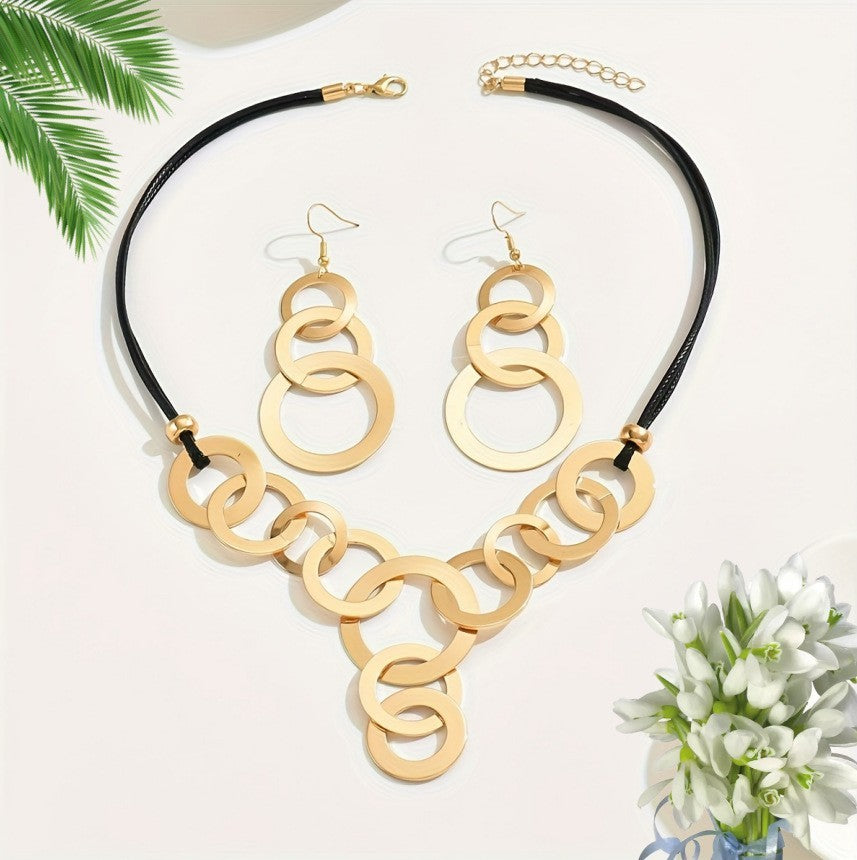 Interlocking Circle Necklace & Earring Set