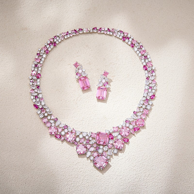 Pink Crystal Statement Necklace & Earring Set