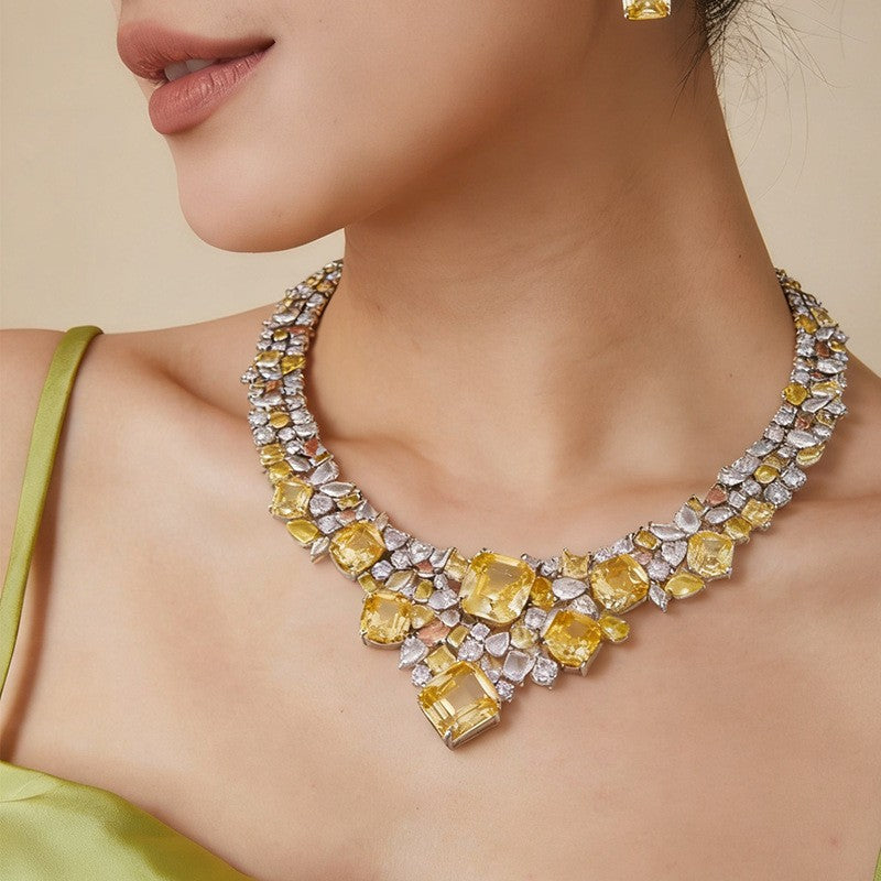 Pink Crystal Statement Necklace & Earring Set