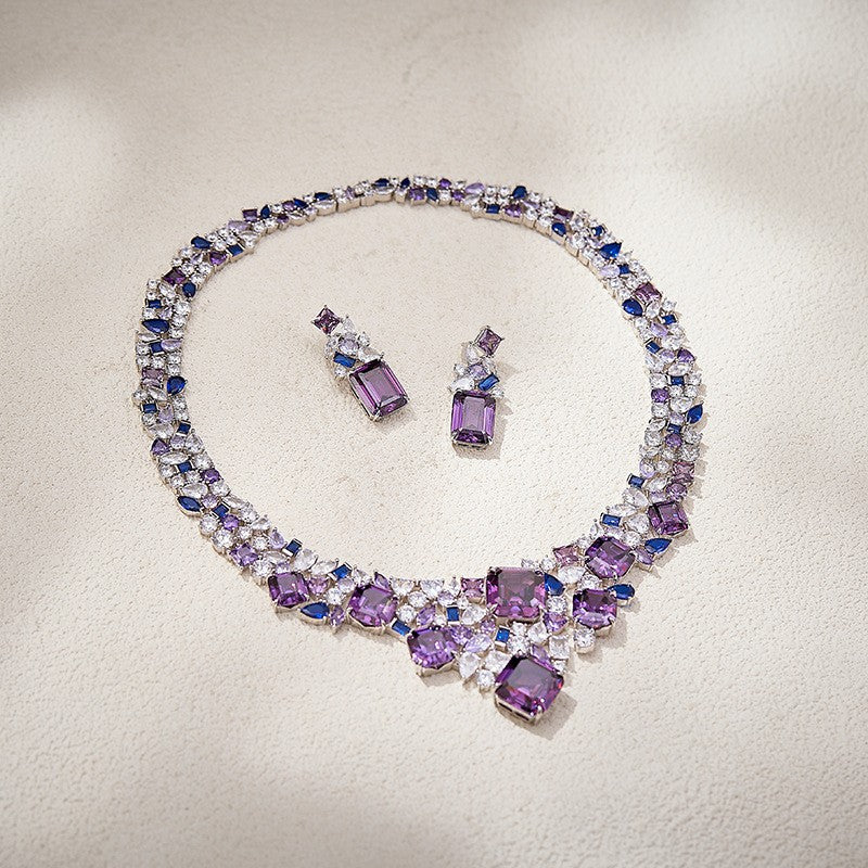 Pink Crystal Statement Necklace & Earring Set
