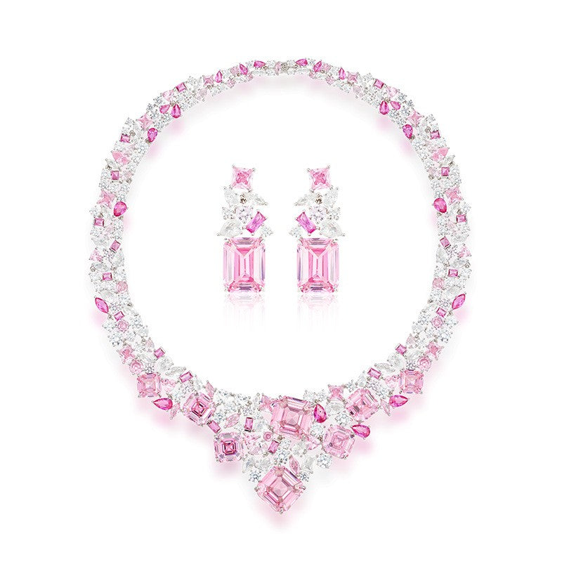 Pink Crystal Statement Necklace & Earring Set