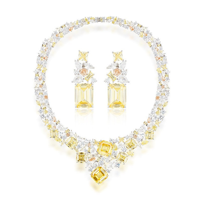 Pink Crystal Statement Necklace & Earring Set