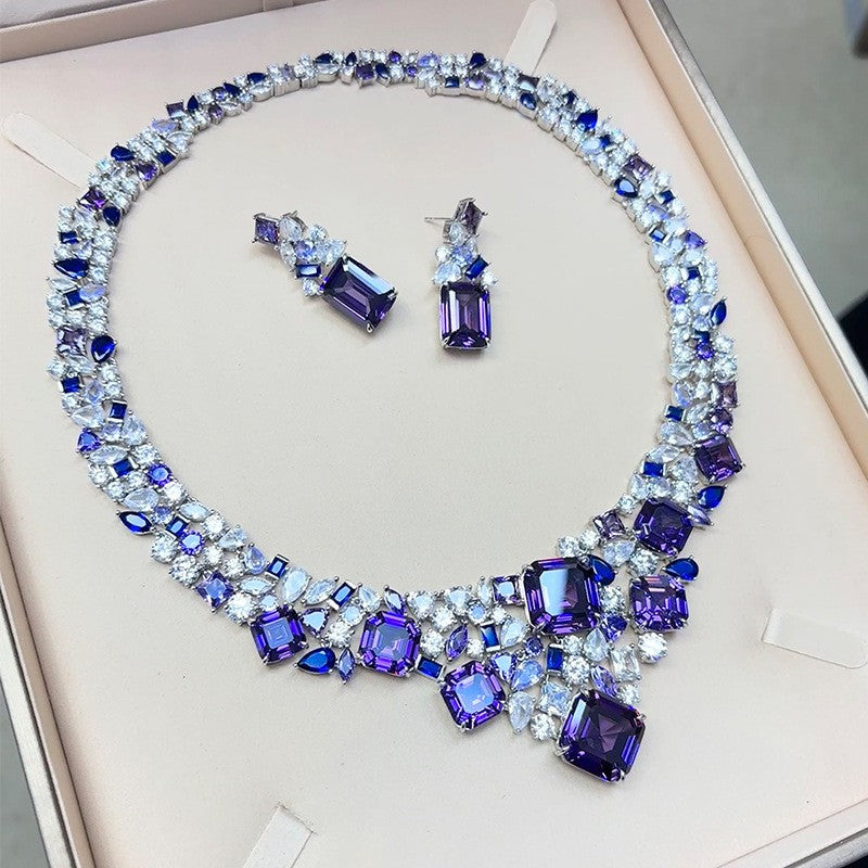 Pink Crystal Statement Necklace & Earring Set
