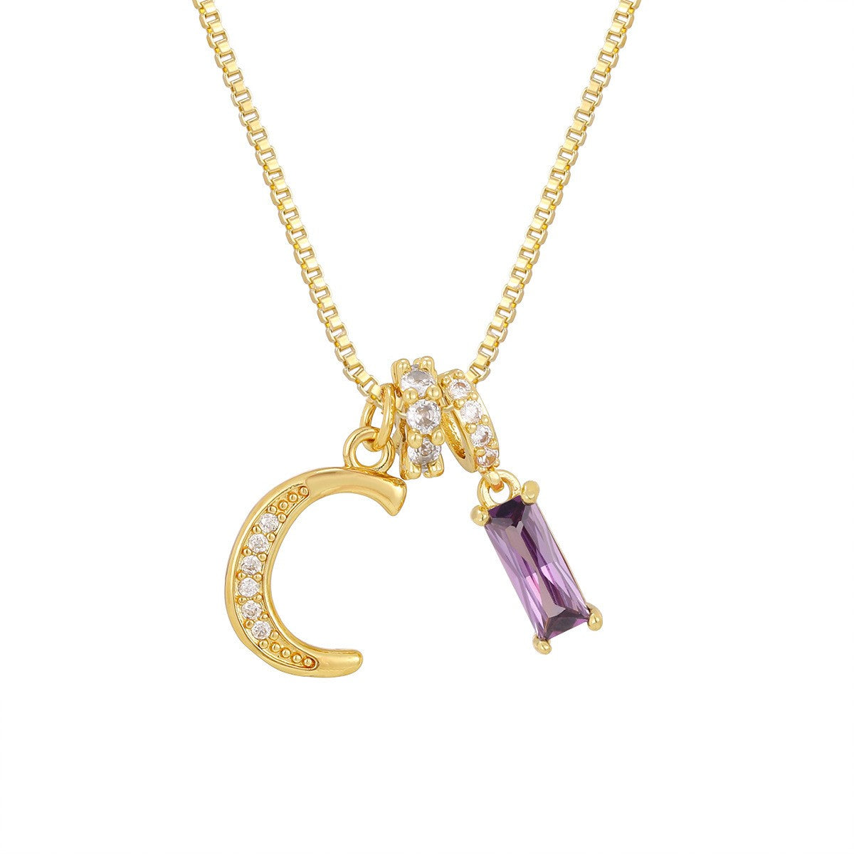 Crystal Script Initial Necklace with Purple Stone