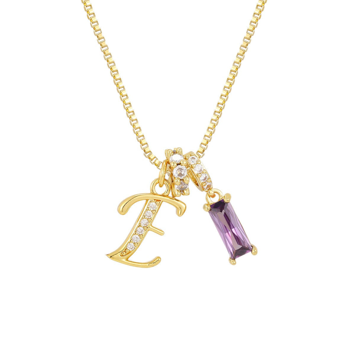 Crystal Script Initial Necklace with Purple Stone