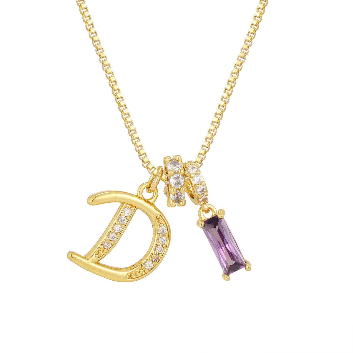 Crystal Script Initial Necklace with Purple Stone