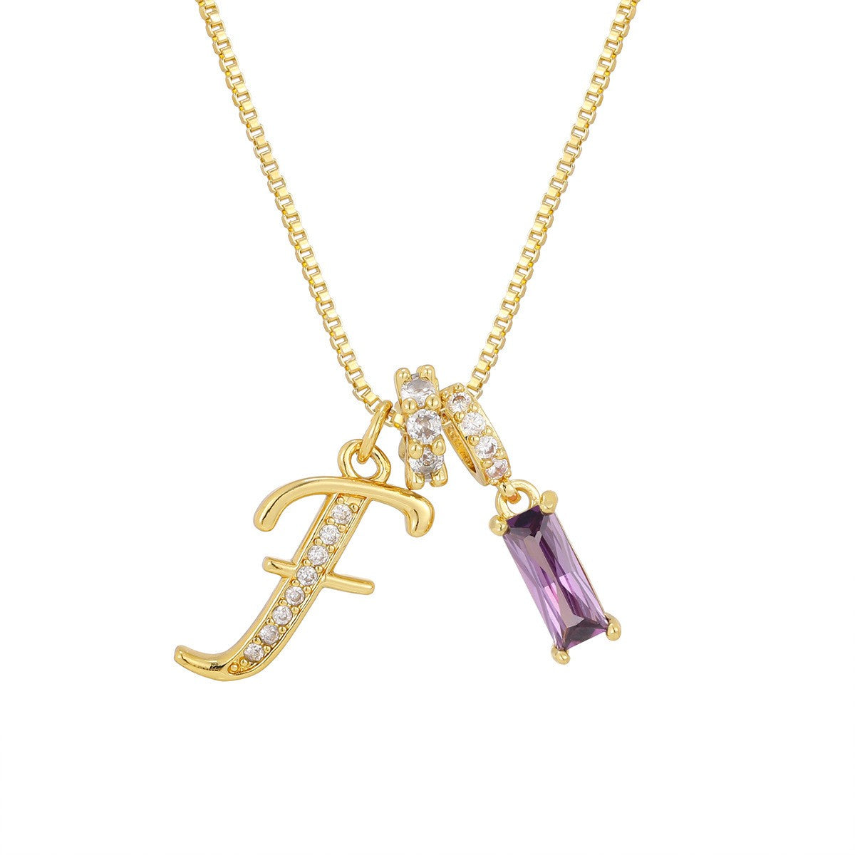 Crystal Script Initial Necklace with Purple Stone