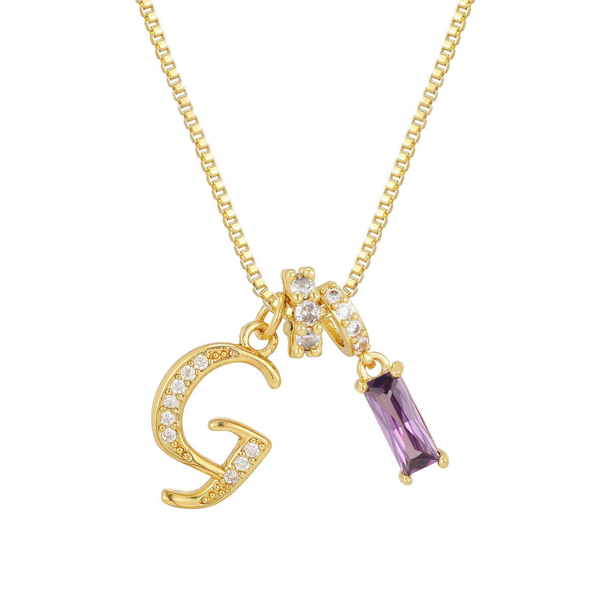 Crystal Script Initial Necklace with Purple Stone