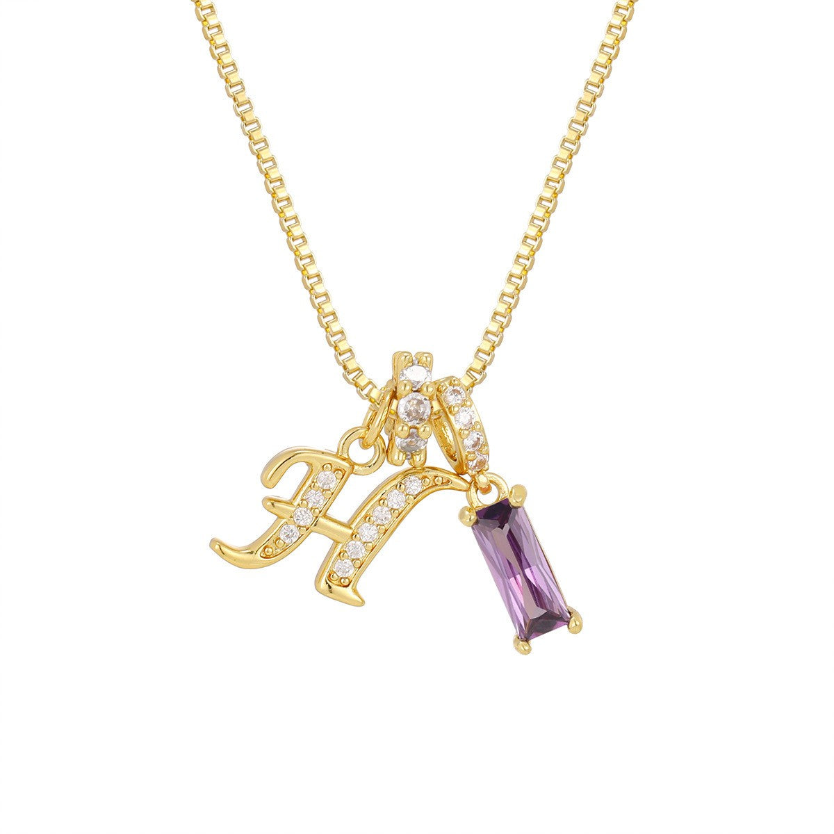 Crystal Script Initial Necklace with Purple Stone