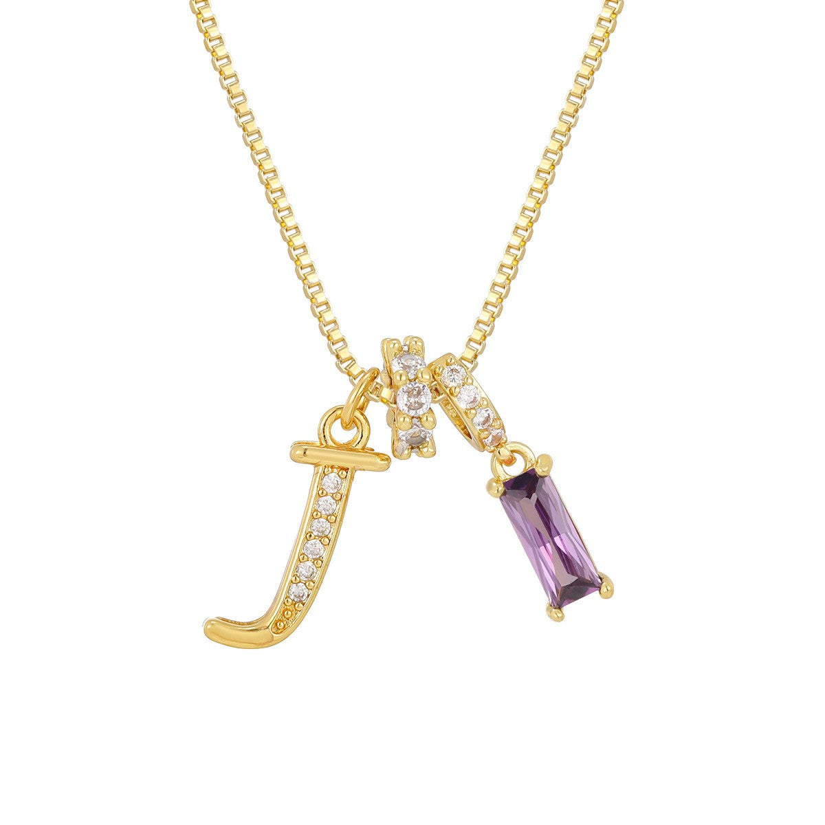 Crystal Script Initial Necklace with Purple Stone