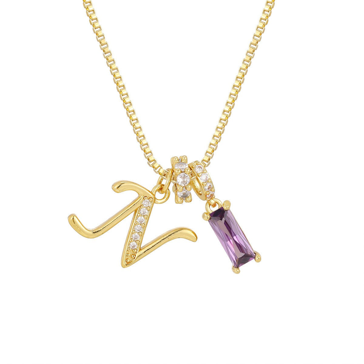 Crystal Script Initial Necklace with Purple Stone