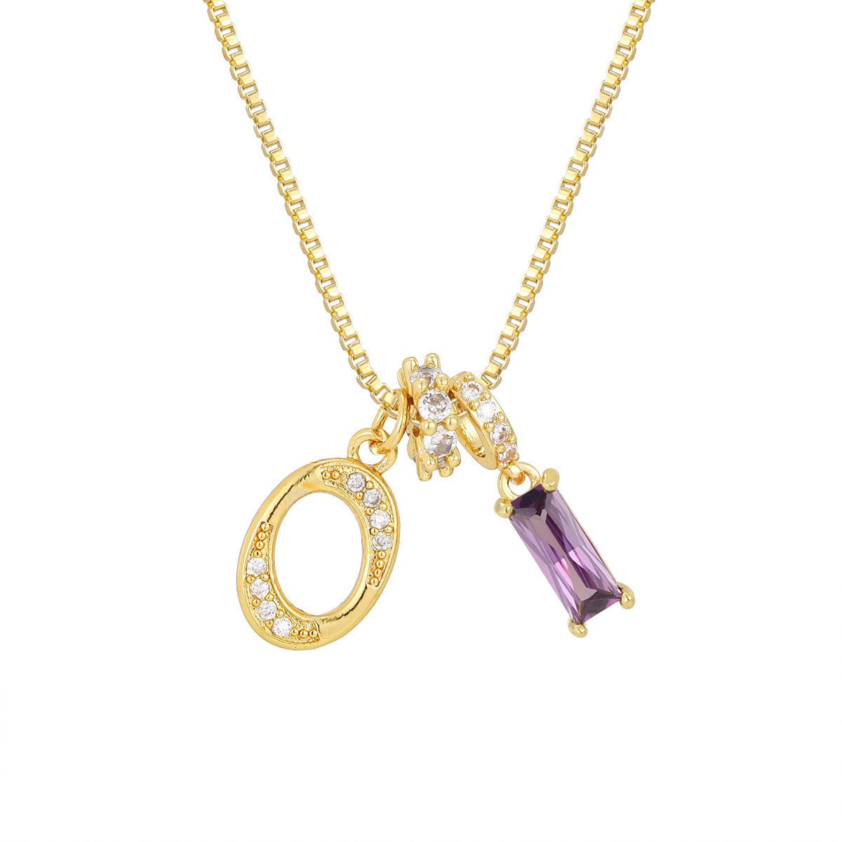 Crystal Script Initial Necklace with Purple Stone