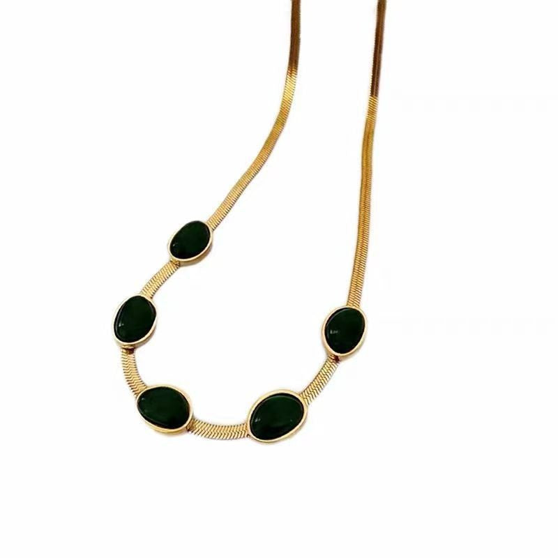 Green Stone Snake Chain Necklace