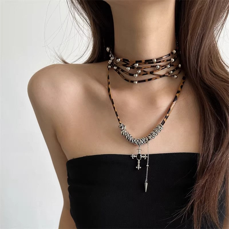 Leopard Bead & Spike Layered Necklace