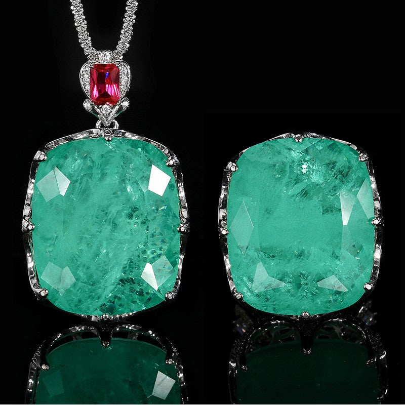 Green Square Stone Necklace & Ring Set