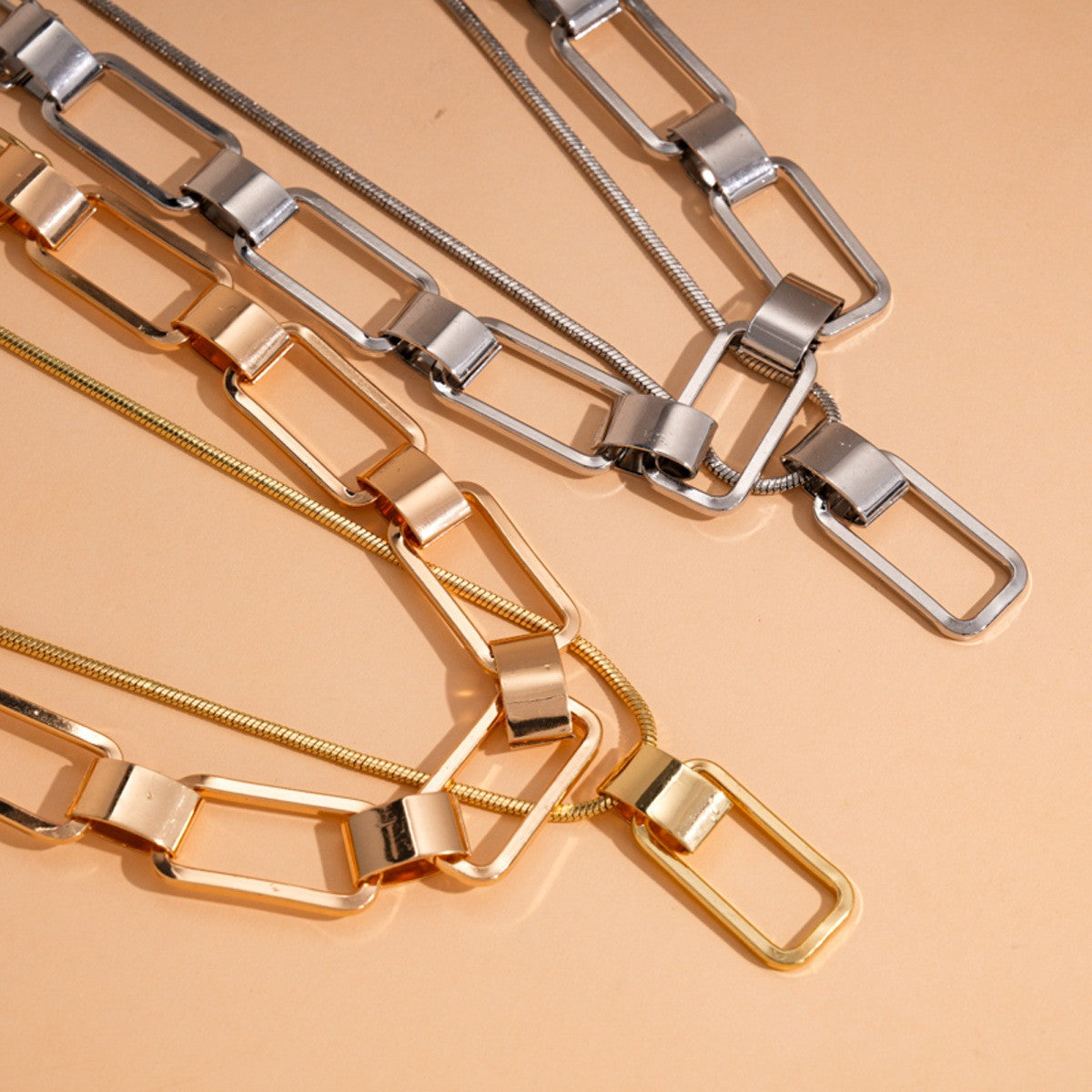 Geometric Open Rectangle Necklace & Bracelet Set