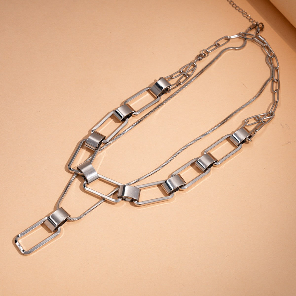 Geometric Open Rectangle Necklace & Bracelet Set