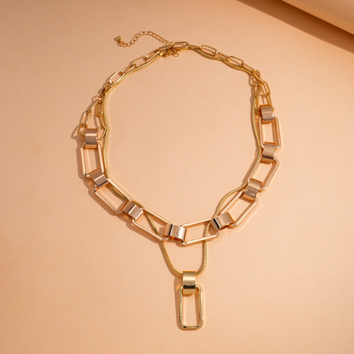 Geometric Open Rectangle Necklace & Bracelet Set