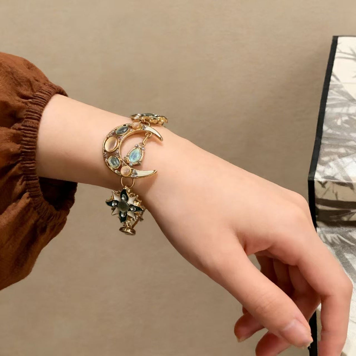 Moon & Star Gemstone Charm Bracelet
