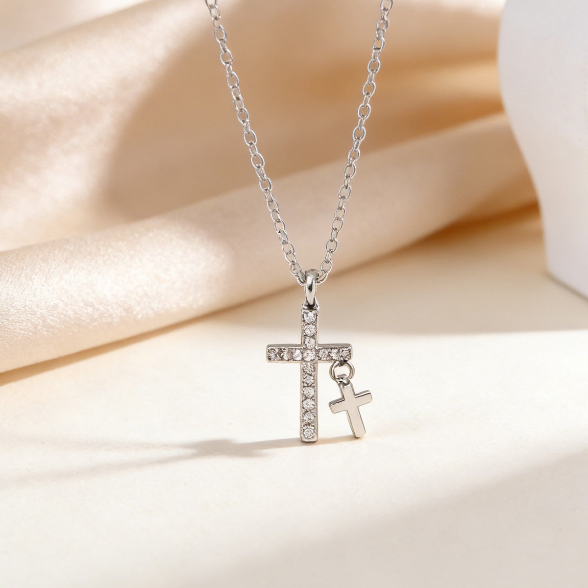 Rhinestone Cross with Mini Charm Necklace
