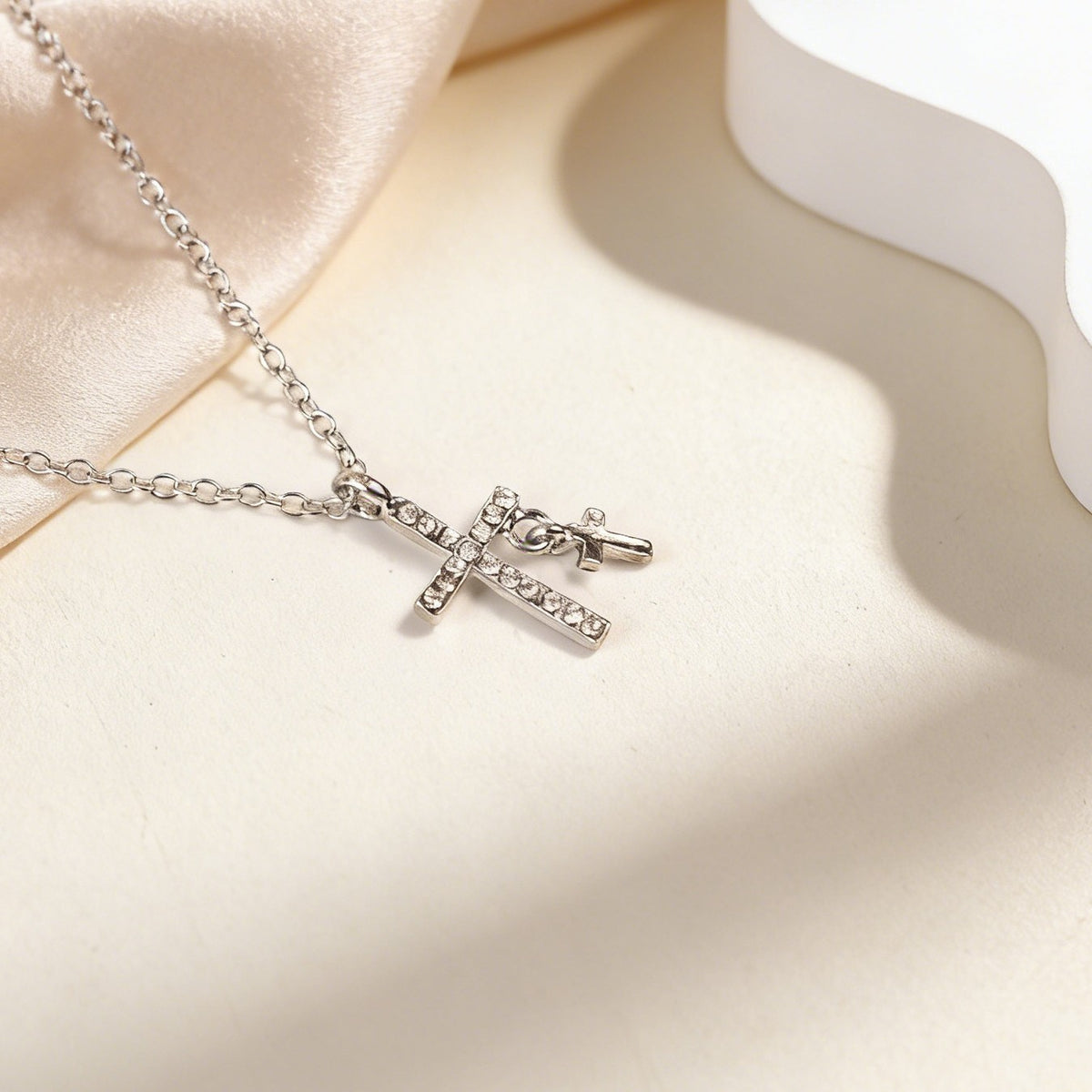 Rhinestone Cross with Mini Charm Necklace