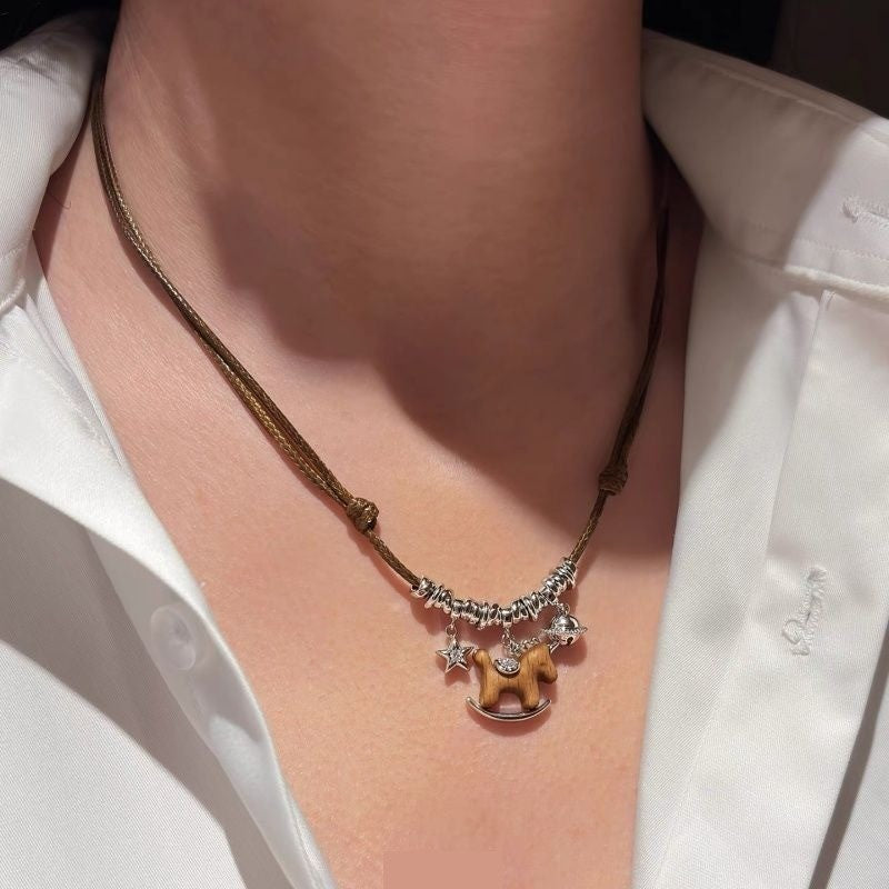 Wooden Horse Charm Necklace