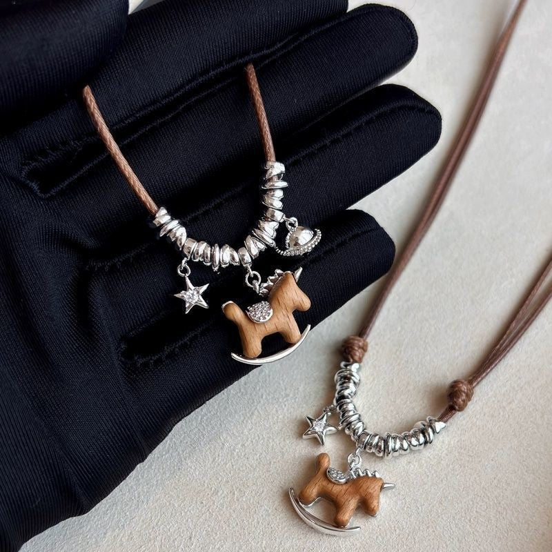 Wooden Horse Charm Necklace