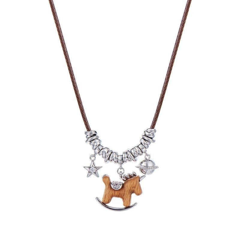 Wooden Horse Charm Necklace