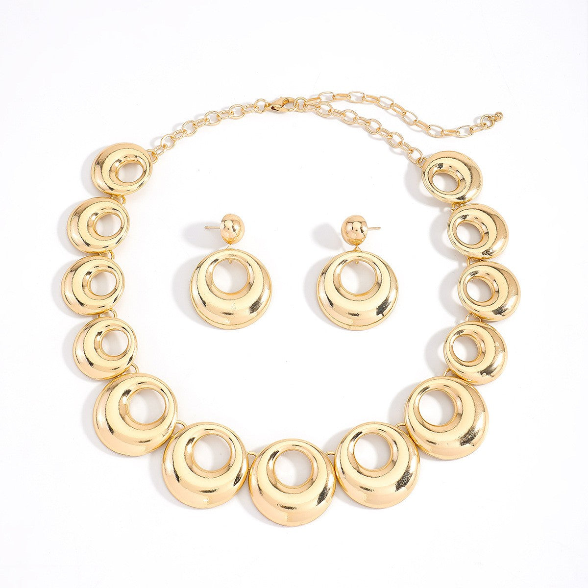 Glossy Oval Link Necklace & Earring Set
