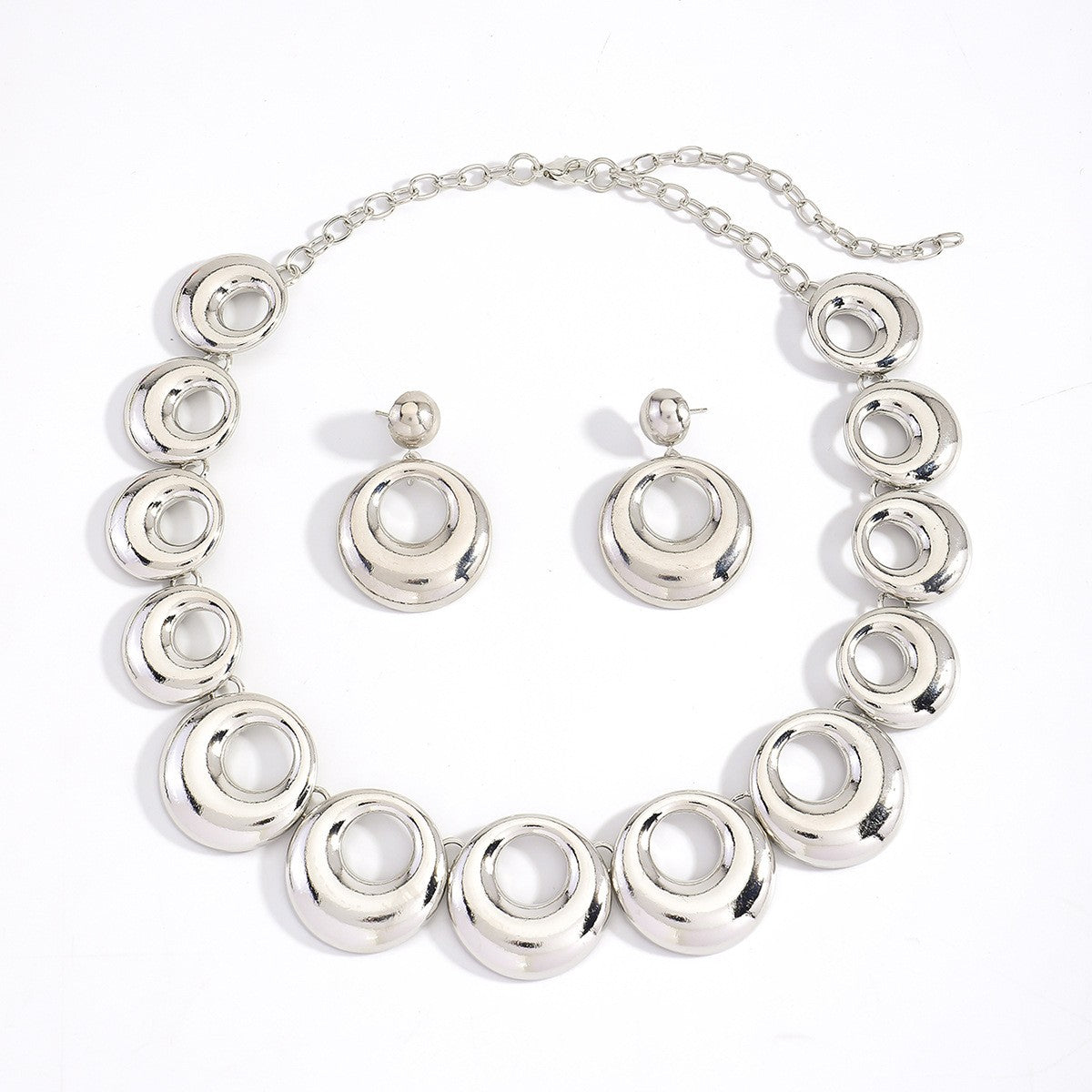Glossy Oval Link Necklace & Earring Set