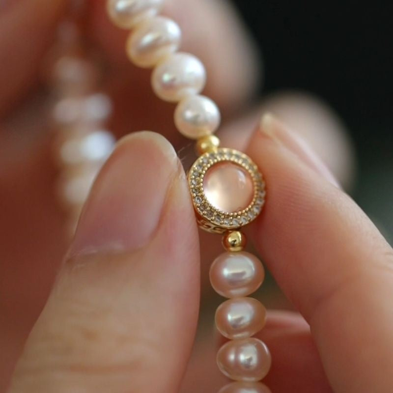 Pink Stone Circle Pearl Bracelet