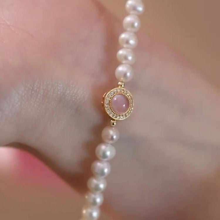 Pink Stone Circle Pearl Bracelet