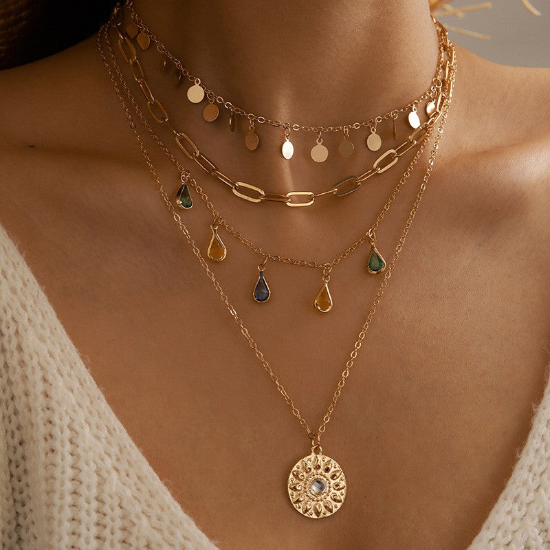 Layered Coin & Teardrop Necklace Set