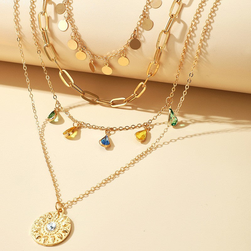 Layered Coin & Teardrop Necklace Set
