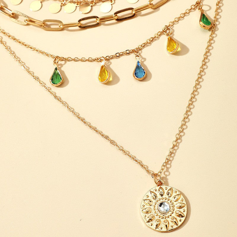 Layered Coin & Teardrop Necklace Set