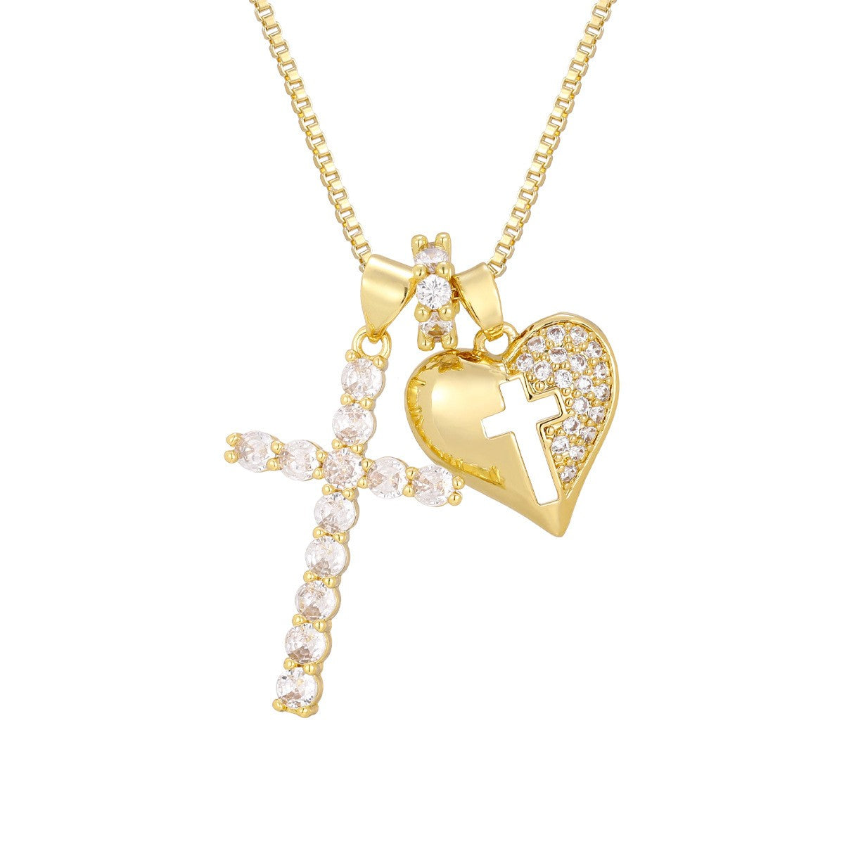 Paved Cross & Heart Necklace