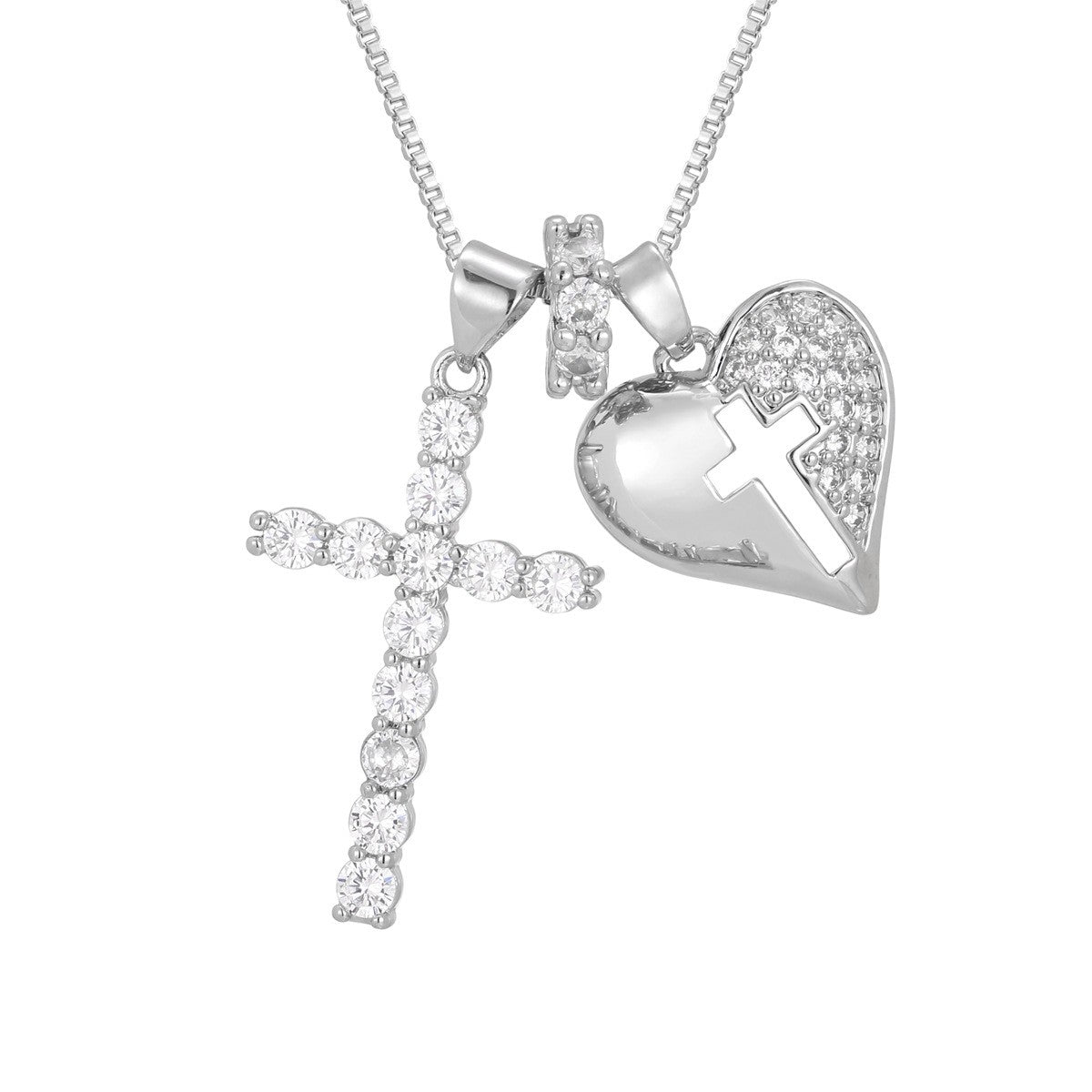 Paved Cross & Heart Necklace