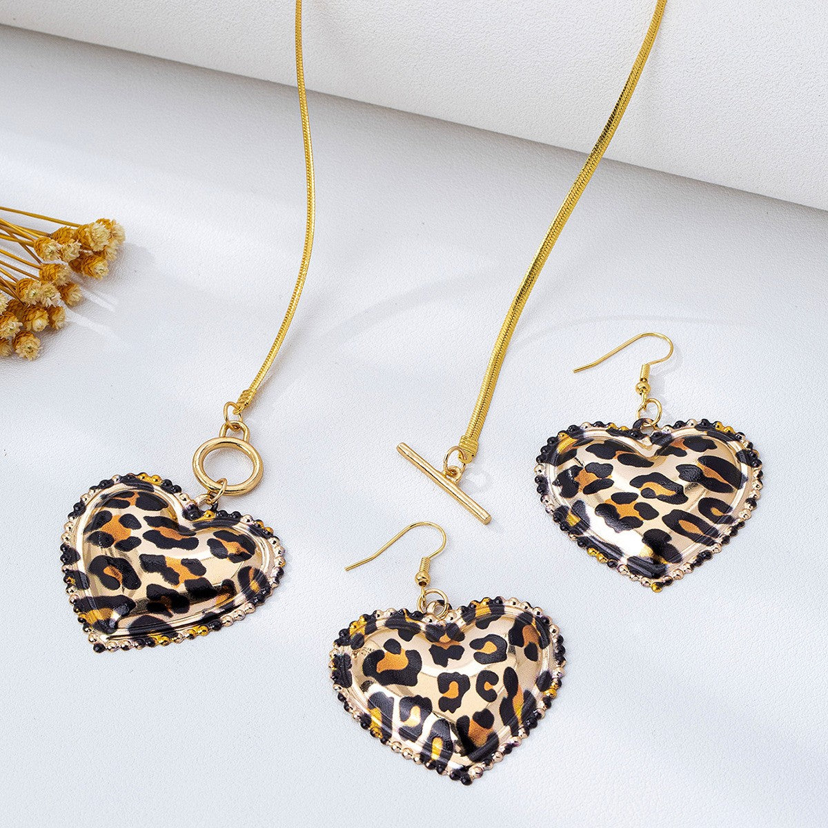 Leopard Print Heart Toggle Jewelry Set