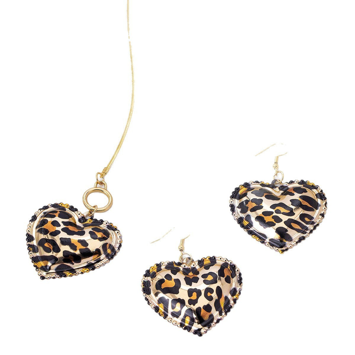 Leopard Print Heart Toggle Jewelry Set