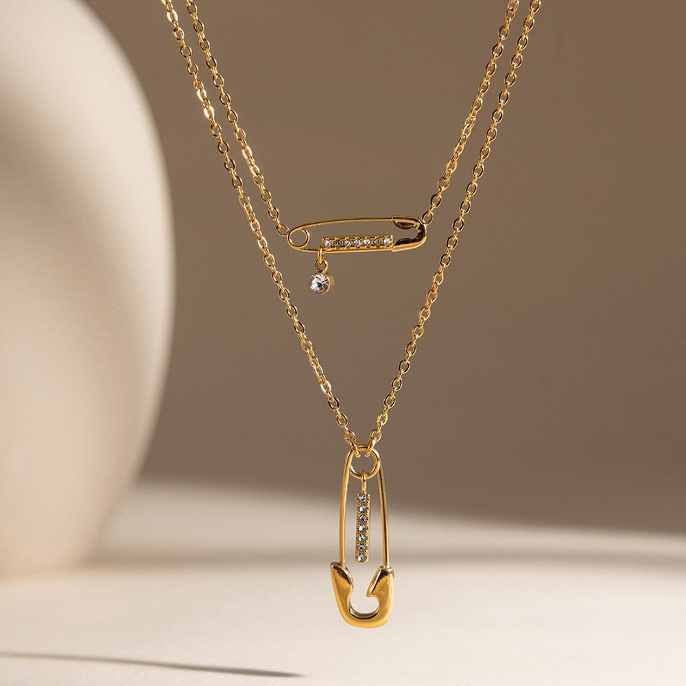 Double Safety Pin Necklace
