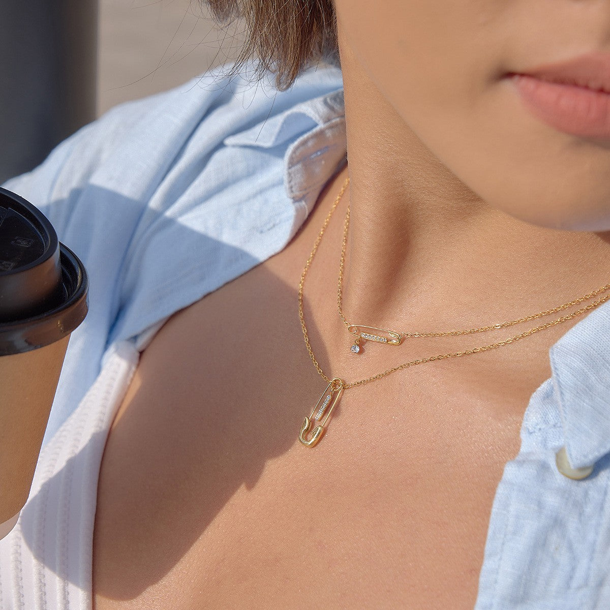 Double Safety Pin Necklace
