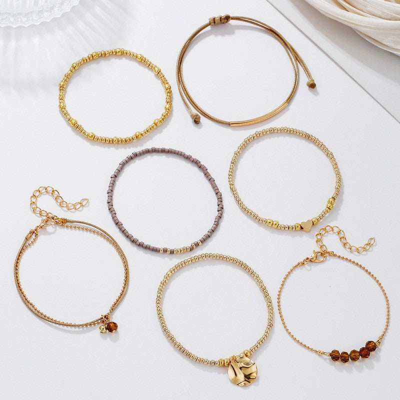Amber Bead & Heart Charm Bracelet Set